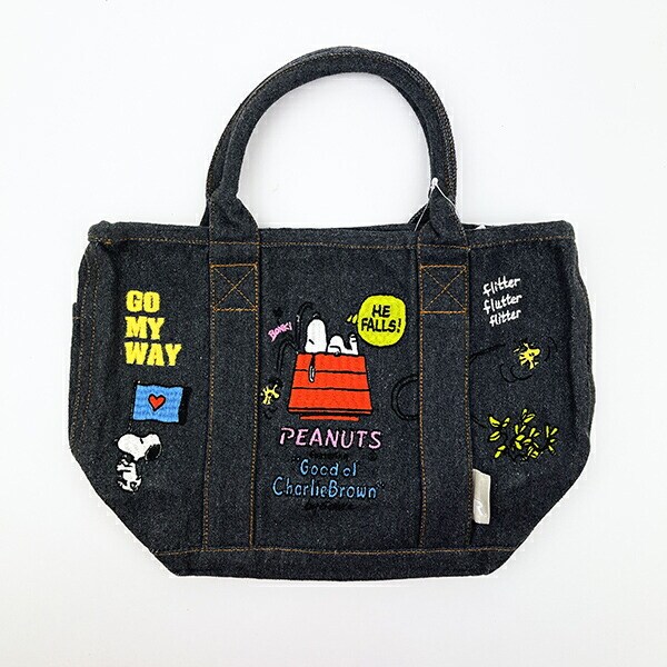 スヌーピー PEANUTS 75th デニム ミニトートバッグ ブラック ROOTOTE（ルートート）コラボ SNOOPY