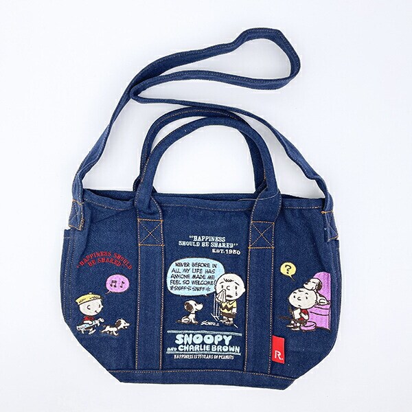 スヌーピー 刺繍ランチトートバッグ ネイビー ROOTOTE ルートート コラボ SNOOPY