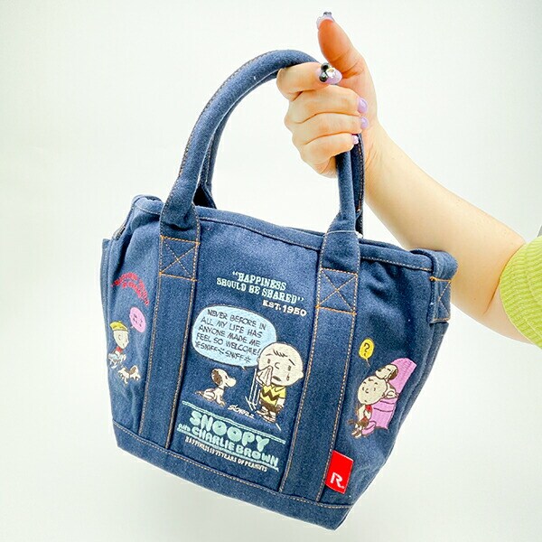 スヌーピー 刺繍ランチトートバッグ ネイビー ROOTOTE ルートート コラボ SNOOPY