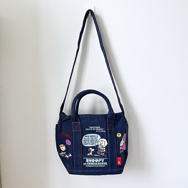 スヌーピー 刺繍ランチトートバッグ ネイビー ROOTOTE ルートート コラボ SNOOPY