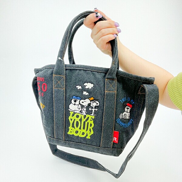 スヌーピー 刺繍ランチトートバッグ グレー ROOTOTE ルートート コラボ SNOOPY
