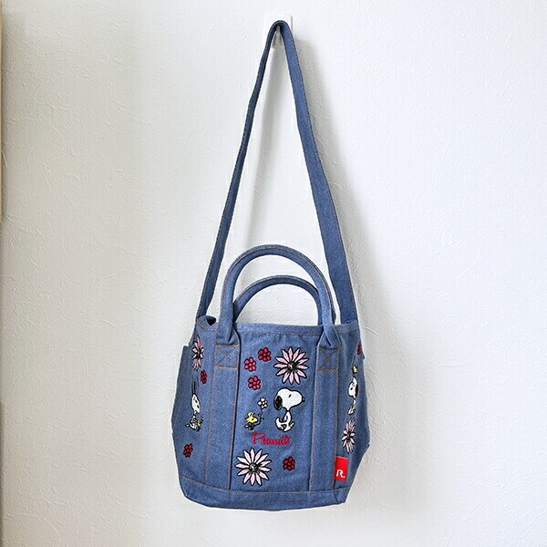 スヌーピー 刺繍ランチトートバッグ サックス ROOTOTE ルートート コラボ SNOOPY
