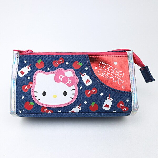 サンリオ ハローキティ デニムWファスナーペンポーチ ペンケース 筆箱 スクール 平成レトロ Sanrio