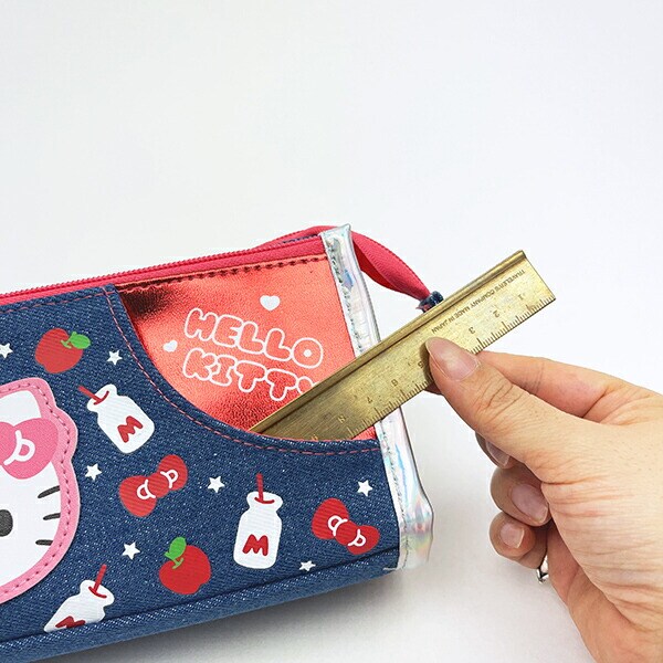 サンリオ ハローキティ デニムWファスナーペンポーチ ペンケース 筆箱 スクール 平成レトロ Sanrio
