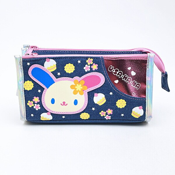 サンリオ ウサハナ デニムWファスナーペンポーチ ペンケース 筆箱 スクール 平成レトロ Sanrio