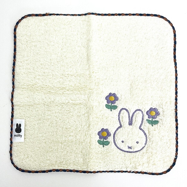 ミッフィー miffy ふわふわ刺繍ハンカチーフ アイボリー タオルハンカチ ハンドタオル