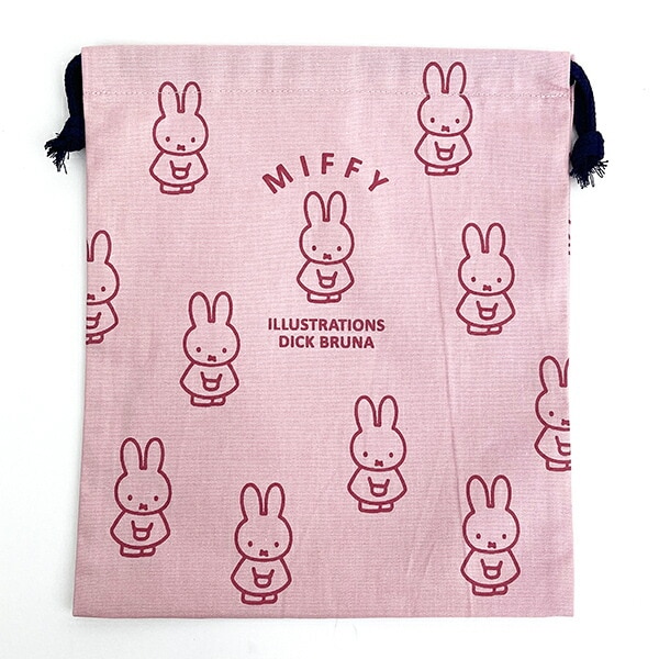 ミッフィー miffy イラストレーションズディックブルーナ 巾着 L ピンク ポーチ 小物入れ メイク入れ