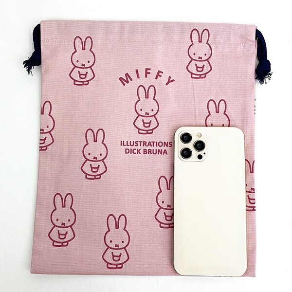 ミッフィー miffy イラストレーションズディックブルーナ 巾着 L ピンク ポーチ 小物入れ メイク入れ