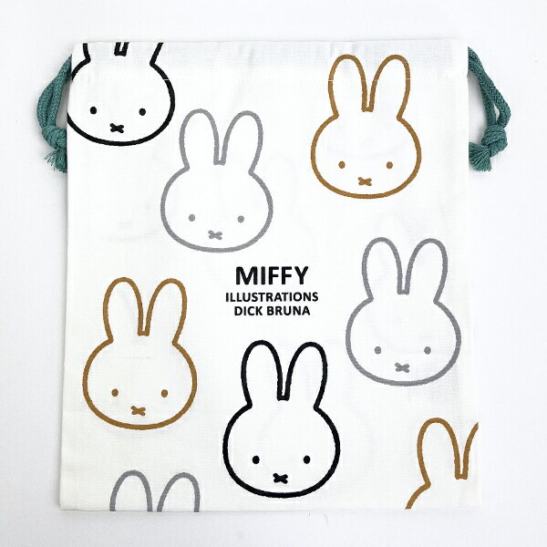 ミッフィー miffy イラストレーションズディックブルーナ 巾着 L ホワイト ポーチ 小物入れ メイク入れ