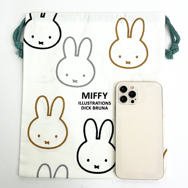 ミッフィー miffy イラストレーションズディックブルーナ 巾着 L ホワイト ポーチ 小物入れ メイク入れ