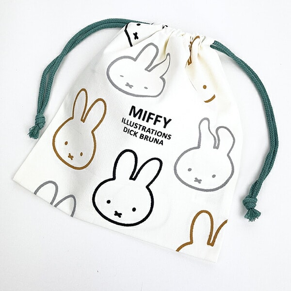 ミッフィー miffy イラストレーションズディックブルーナ 巾着 L ホワイト ポーチ 小物入れ メイク入れ