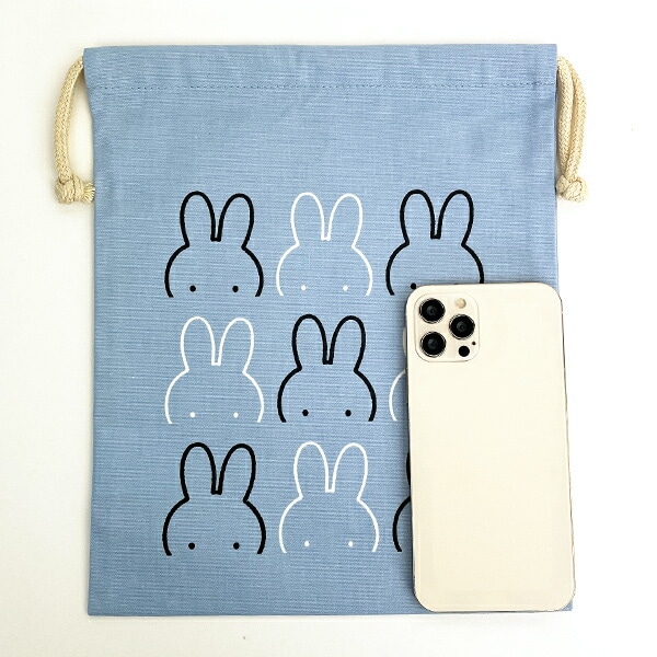 ミッフィー miffy イラストレーションズディックブルーナ 巾着 L ブルー ポーチ 小物入れ メイク入れ