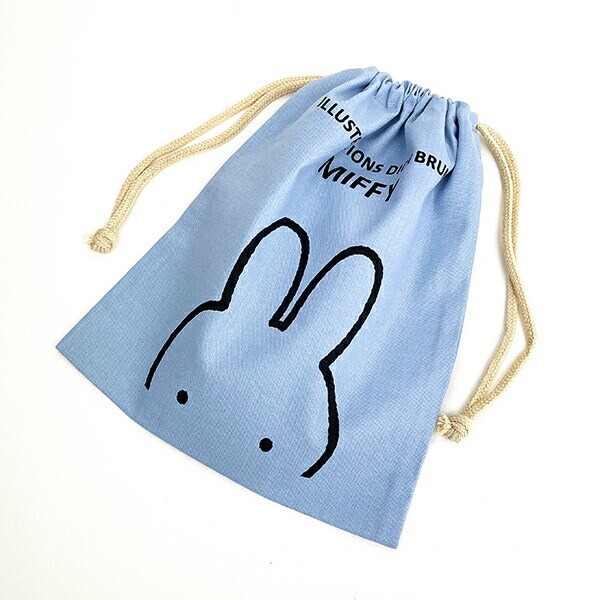 ミッフィー miffy イラストレーションズディックブルーナ 巾着 L ブルー ポーチ 小物入れ メイク入れ