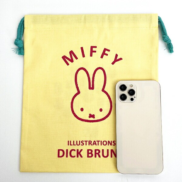 ミッフィー miffy イラストレーションズディックブルーナ 巾着 L イエロー ポーチ 小物入れ メイク入れ