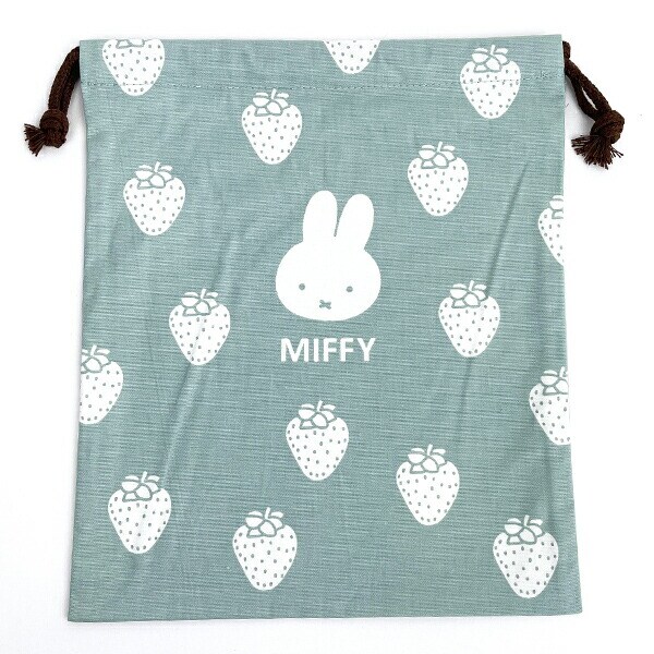 ミッフィー miffy イラストレーションズディックブルーナ 巾着 L グリーン  ポーチ 小物入れ メイク入れ