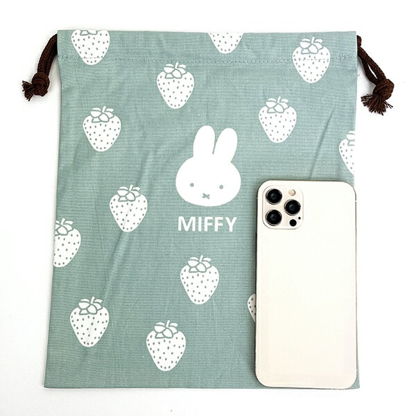 ミッフィー miffy イラストレーションズディックブルーナ 巾着 L グリーン  ポーチ 小物入れ メイク入れ