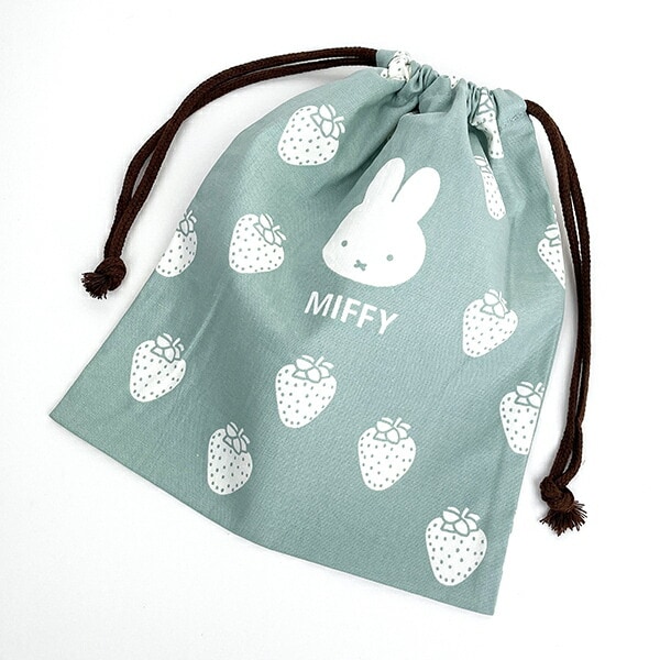 ミッフィー miffy イラストレーションズディックブルーナ 巾着 L グリーン  ポーチ 小物入れ メイク入れ