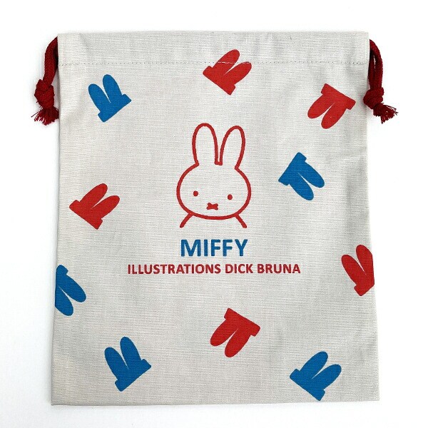 ミッフィー miffy イラストレーションズディックブルーナ 巾着 L グレー ポーチ 小物入れ メイク入れ