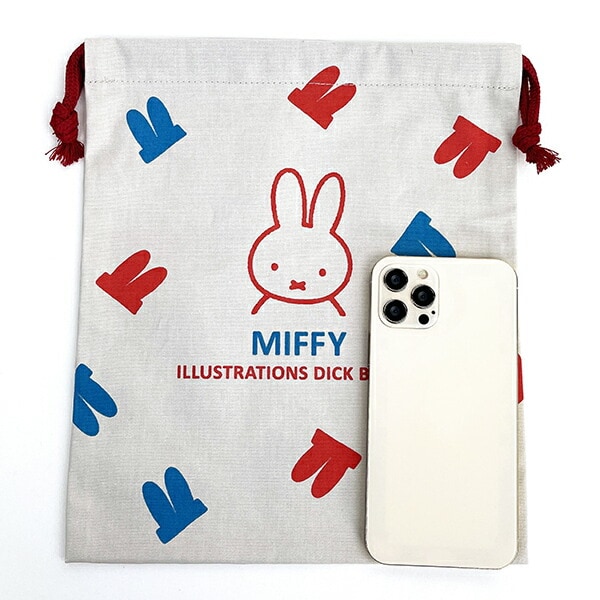 ミッフィー miffy イラストレーションズディックブルーナ 巾着 L グレー ポーチ 小物入れ メイク入れ