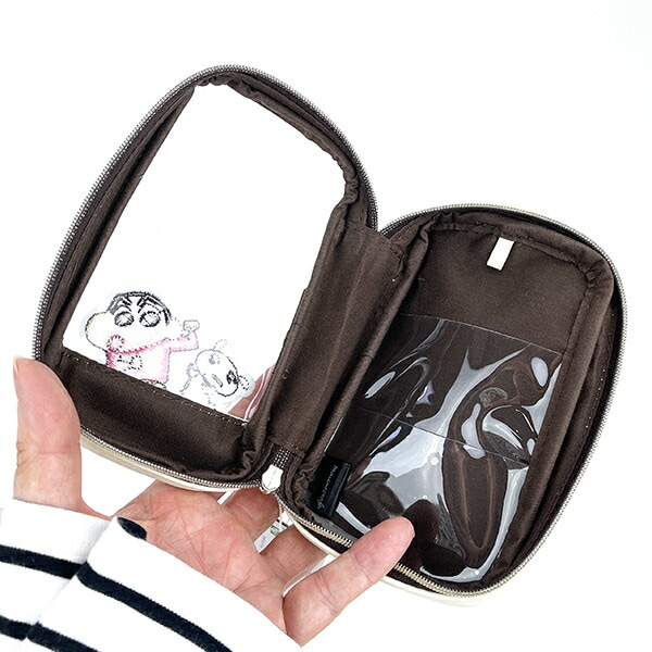 クレヨンしんちゃん ひょっこり刺繍シリーズ プチキャリーケース (ベージュ) ポーチ