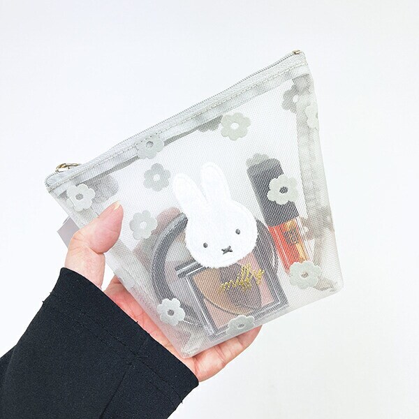 ミッフィー miffy メッシュ船形ポーチ グレー チェリーフルールシリーズ