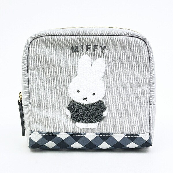 ミッフィー miffy ボックスポーチ グレー ダイアゴナルチェック