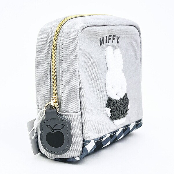 ミッフィー miffy ボックスポーチ グレー ダイアゴナルチェック