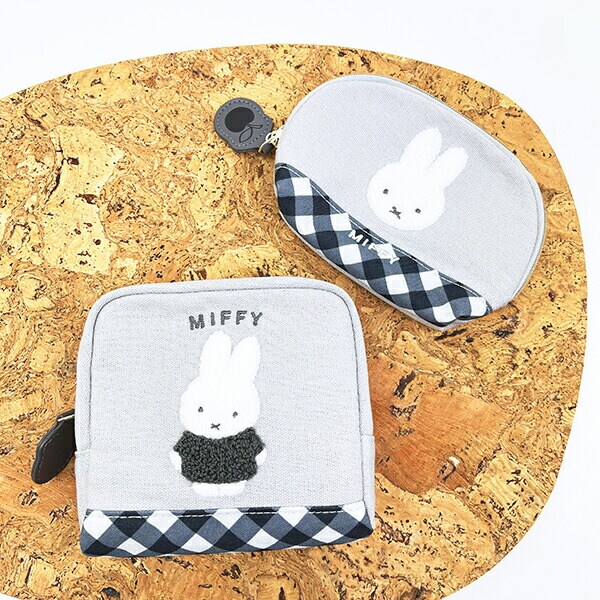 ミッフィー miffy ティッシュポーチ グレー ダイアゴナルチェック