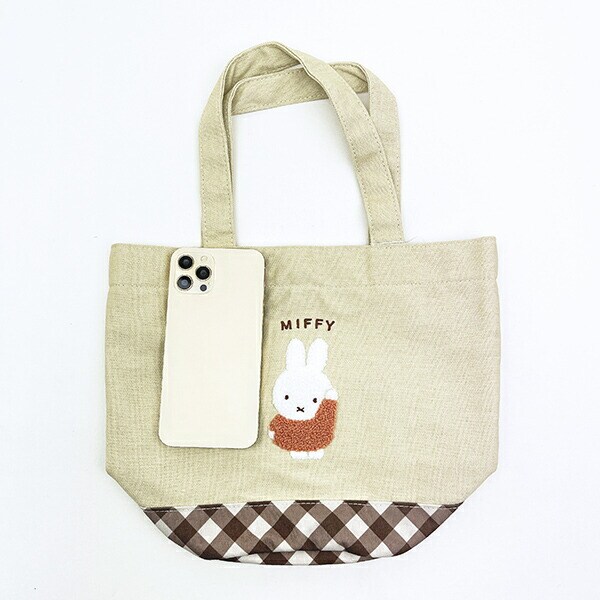 ミッフィー miffy ミニトートバッグ ベージュ ダイアゴナルチェック ランチ