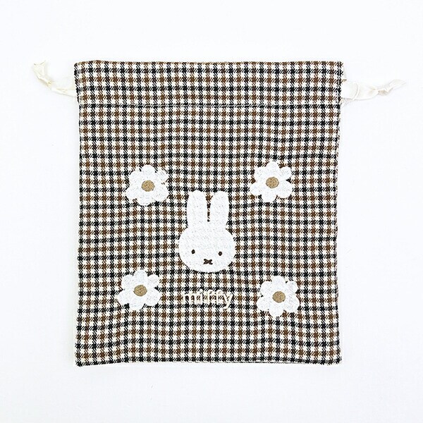 ミッフィー miffy 巾着 (アイボリー) キルティングチェックシリーズ