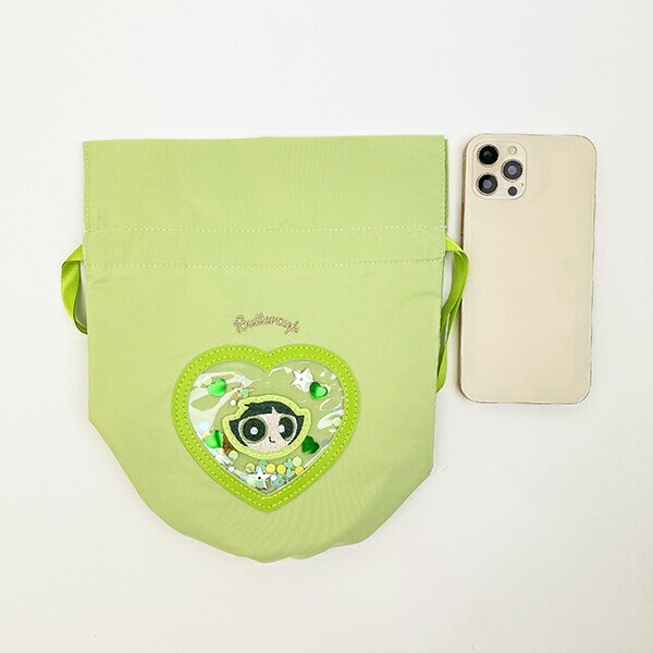 パワーパフガールズ バターカップ シャカシャカ巾着 グリーン 小物入れ