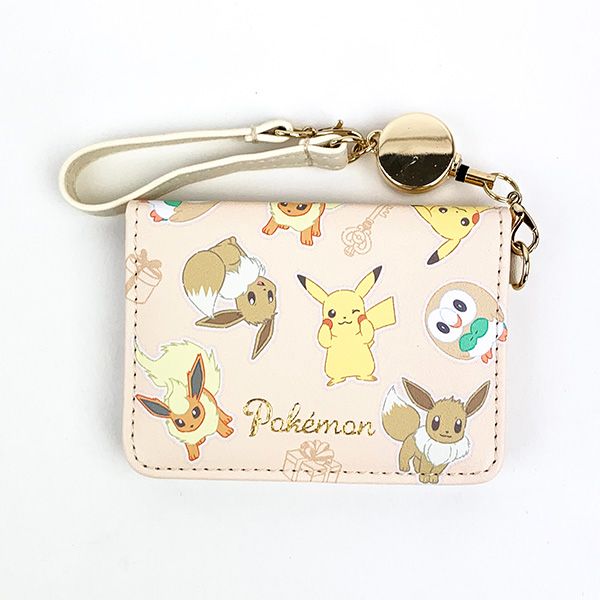 ポケットモンスター オープンパスケース ベージュ ポケモン 定期入れ ICカードケース リール付き