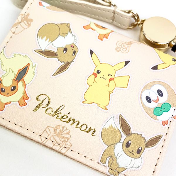 ポケットモンスター オープンパスケース ベージュ ポケモン 定期入れ ICカードケース リール付き