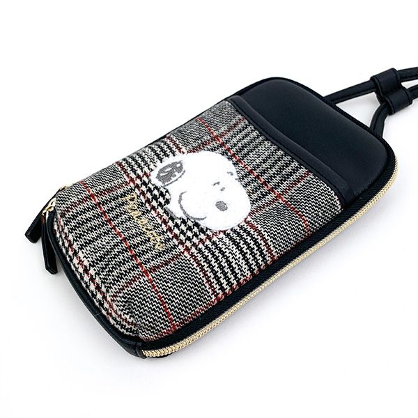 スヌーピー ラウンドジップショルダーチェック スマホポーチ スマホショルダー バッグ