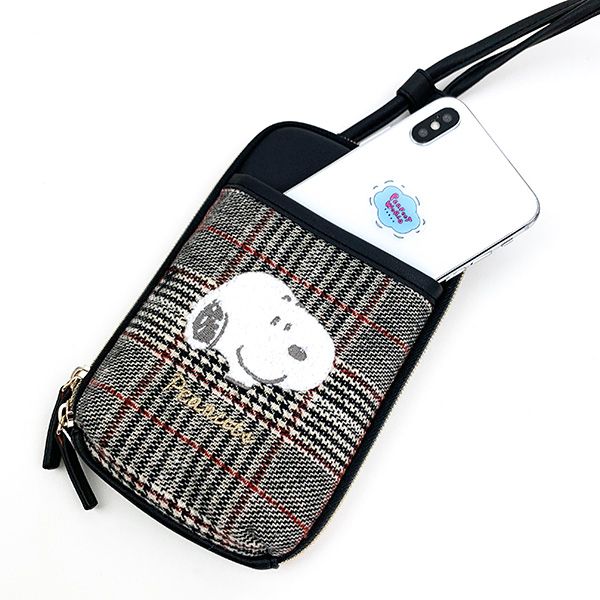 スヌーピー ラウンドジップショルダーチェック スマホポーチ スマホショルダー バッグ