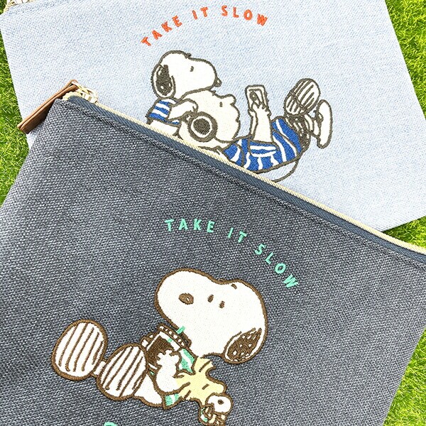 スヌーピー ブレイクタイム フラットポーチ （ブルー） SNOOPY