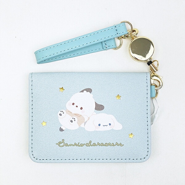 サンリオ シナモロール ポチャッコ オープンパスケース リール付き 定期入れ ICカード ブルー sanrio