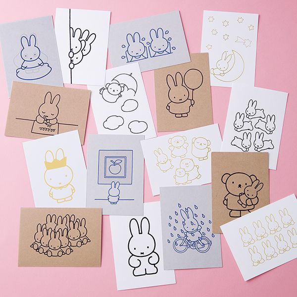 ミッフィー ポストカード（miffy） 白厚紙 黒箔押し メッセージカード 葉書 インテリア