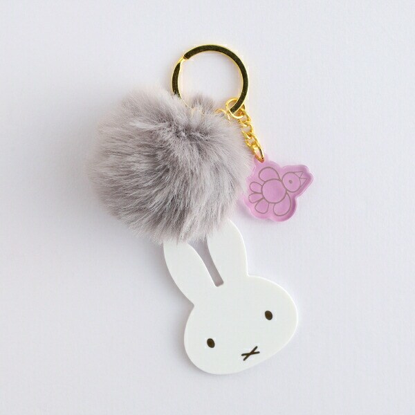 ミッフィー miffy ファー付きアクリルキーホルダー グレー