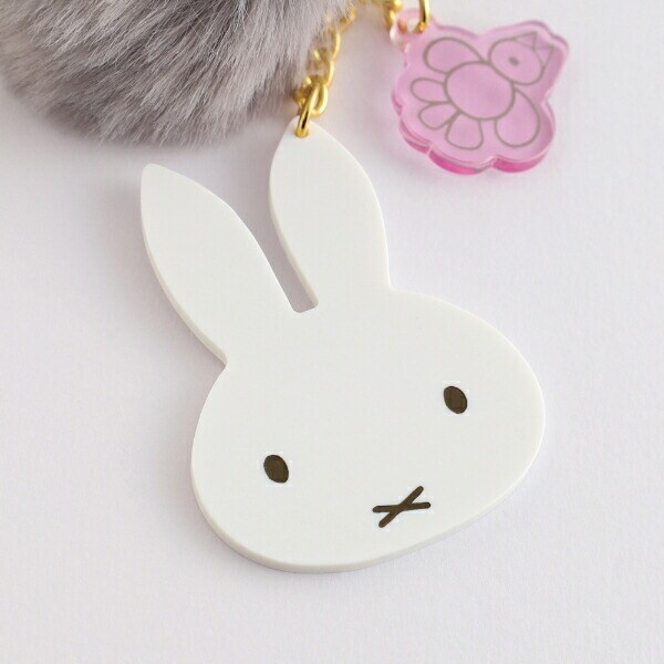 ミッフィー miffy ファー付きアクリルキーホルダー グレー