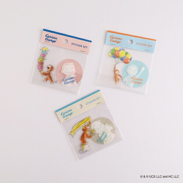 おさるのジョージ クリアステッカー（balloon） 文具 日本製