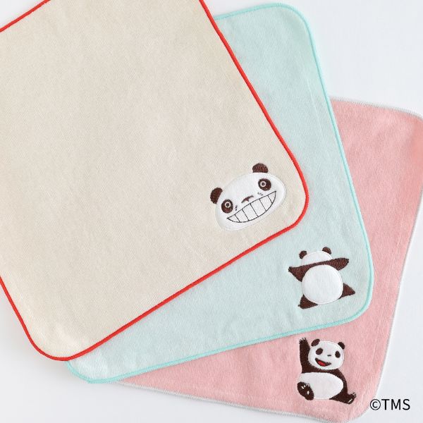 パンダコパンダ ボア刺繍ハンカチ（グリーン） ミニタオル