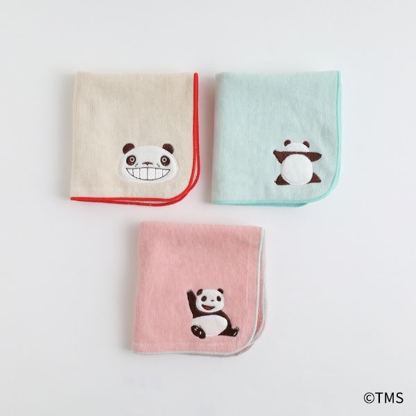 パンダコパンダ ボア刺繍ハンカチ（グリーン） ミニタオル