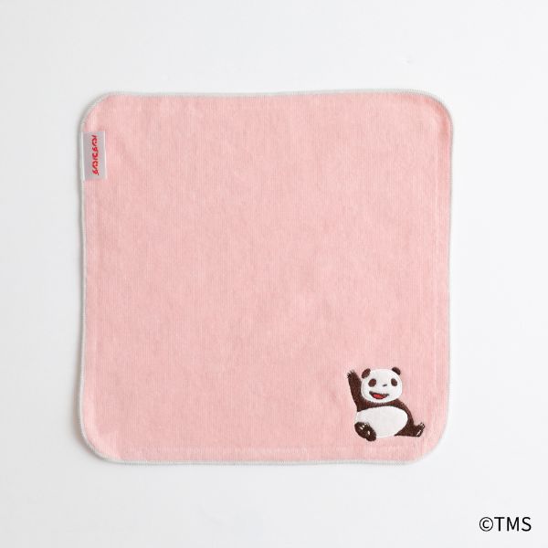 パンダコパンダ ボア刺繍ハンカチ（ピンク） ミニタオル