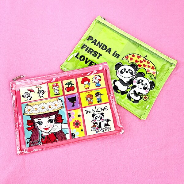 内藤ルネ ビニールポーチ PANDA 小物入れ 化粧ポーチ ペンポーチ クリア素材