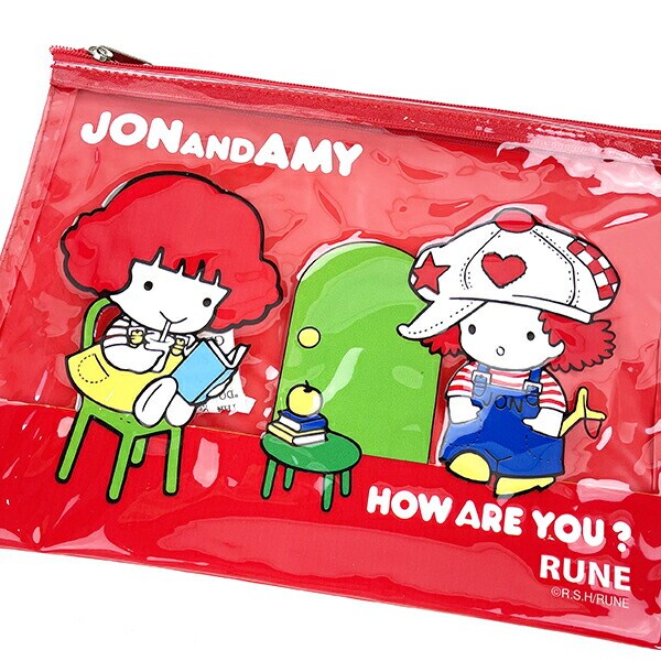 内藤ルネ ビニールポーチ JON＆AMY 小物入れ 化粧ポーチ ペンポーチ クリア素材