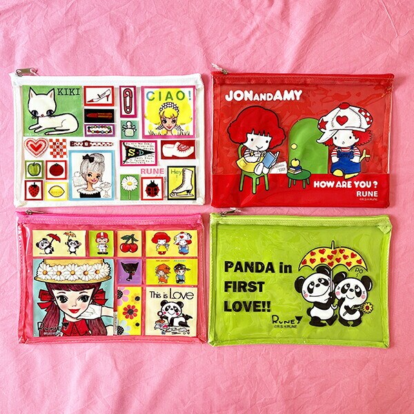 内藤ルネ ビニールポーチ JON＆AMY 小物入れ 化粧ポーチ ペンポーチ クリア素材