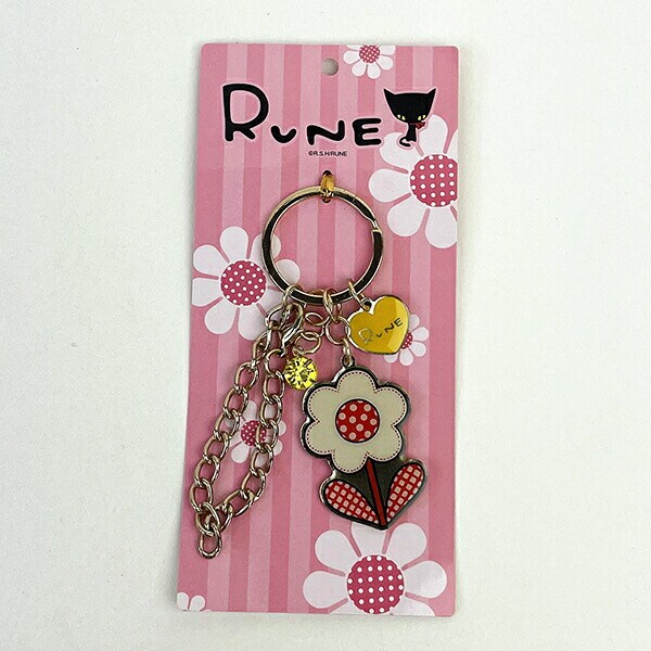 内藤ルネ チャーム フラワーホワイト キーホルダー バッグチャーム