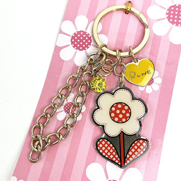 内藤ルネ チャーム フラワーホワイト キーホルダー バッグチャーム