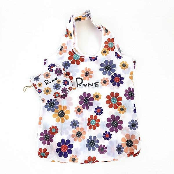 内藤ルネ エコバッグ サンフラワー ホワイト 折りたたみバッグ 買い物袋 マルシェバッグ